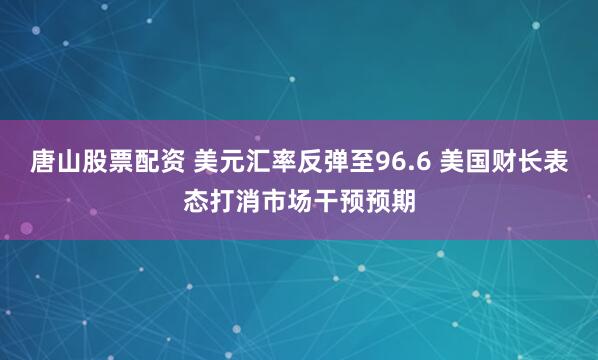 唐山股票配资 美元汇率反弹至96.6 美国财长表态打消市场干预预期